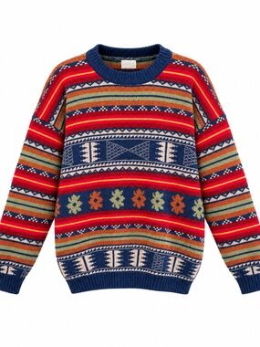 VTG United Colors of Benetton Geometric Fair Isle Knit Sweater Made in Italy